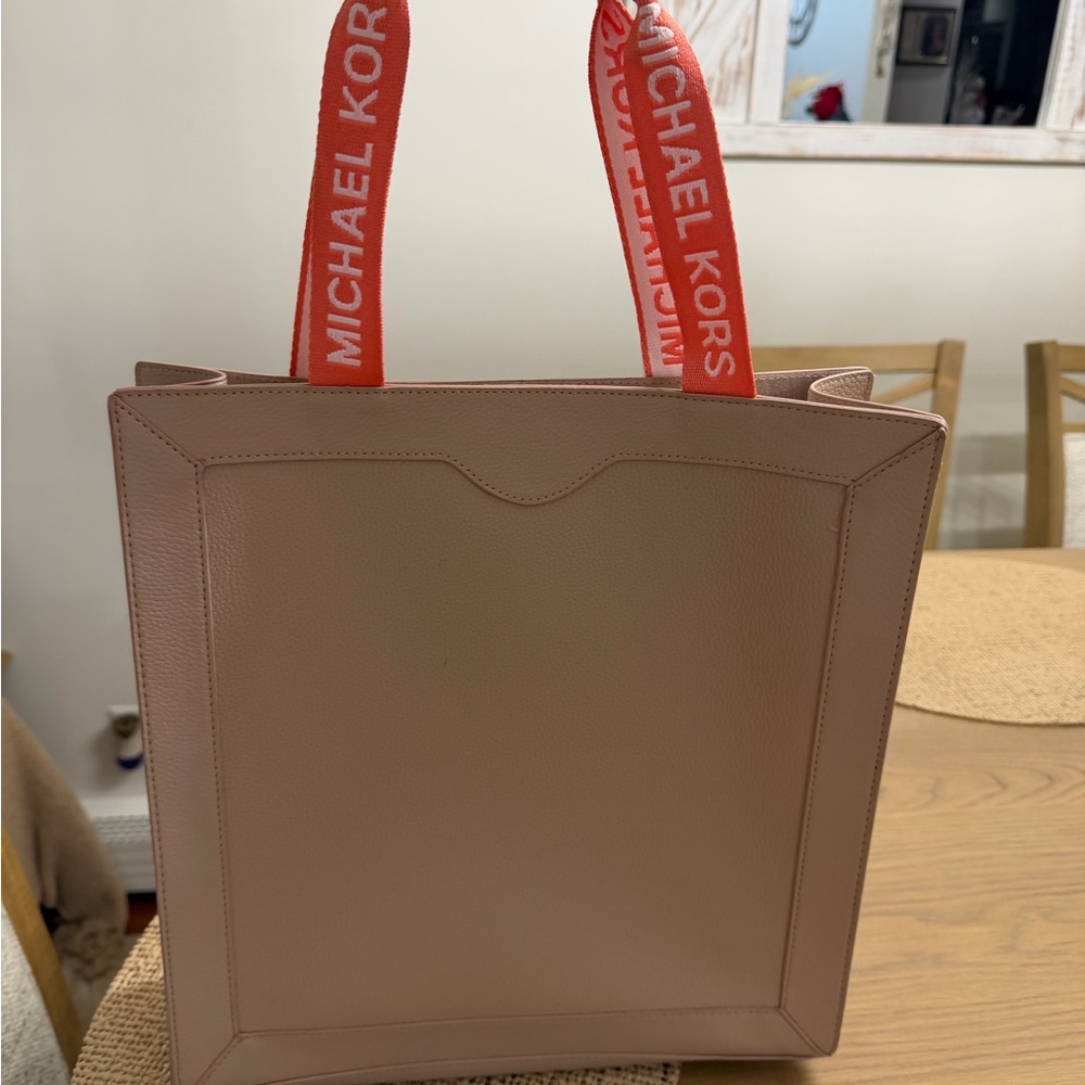 Michael Kors Blush Tote with Vibrant Red Straps